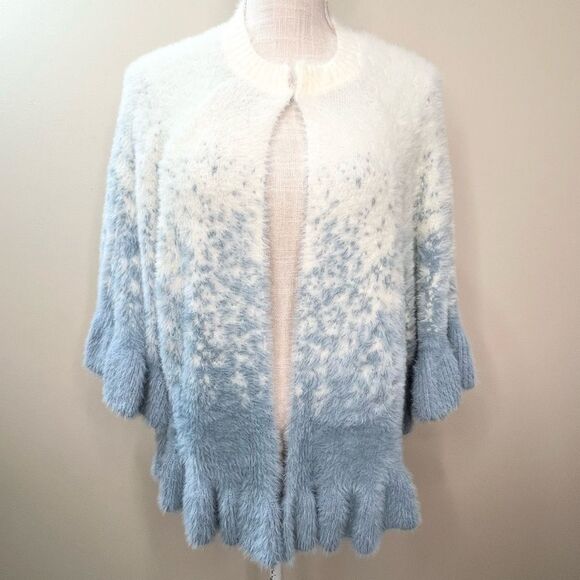 Calligraphie Soft Fuzzy Poncho Cape Sweater Ruffle Small - Picture 1 of 9